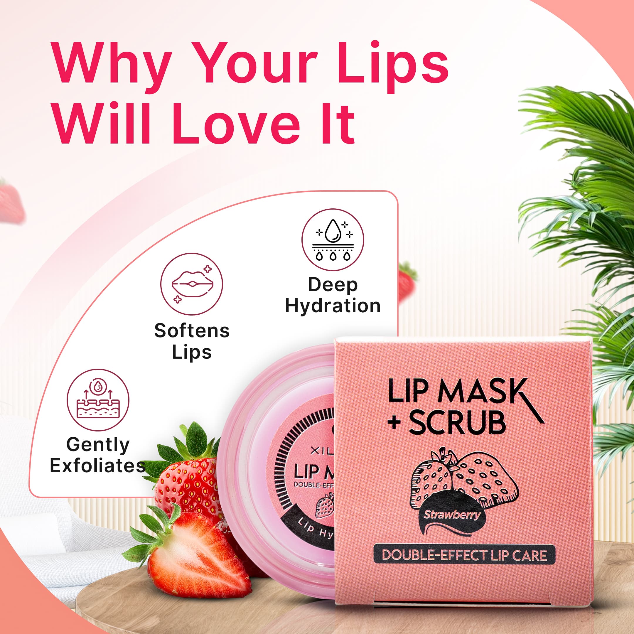 Strawberry Lip Mask/Scrub 2-in-1 infographic